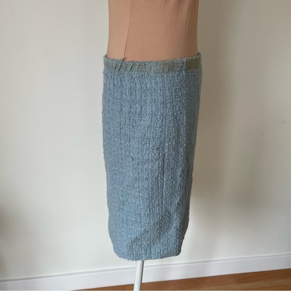 Moschino Cheap and Chic Blue Virgin Wool Tweed Pull On Pencil Skirt Size US 6 - Picture 2 of 10